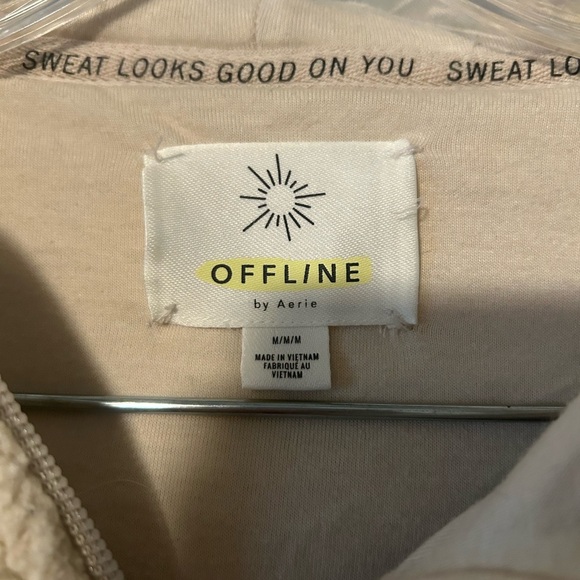 Offline by Aerie Sherpa Full Zip Hoodie Jacket Women's Size M Ivory Loungewear - Picture 4 of 11